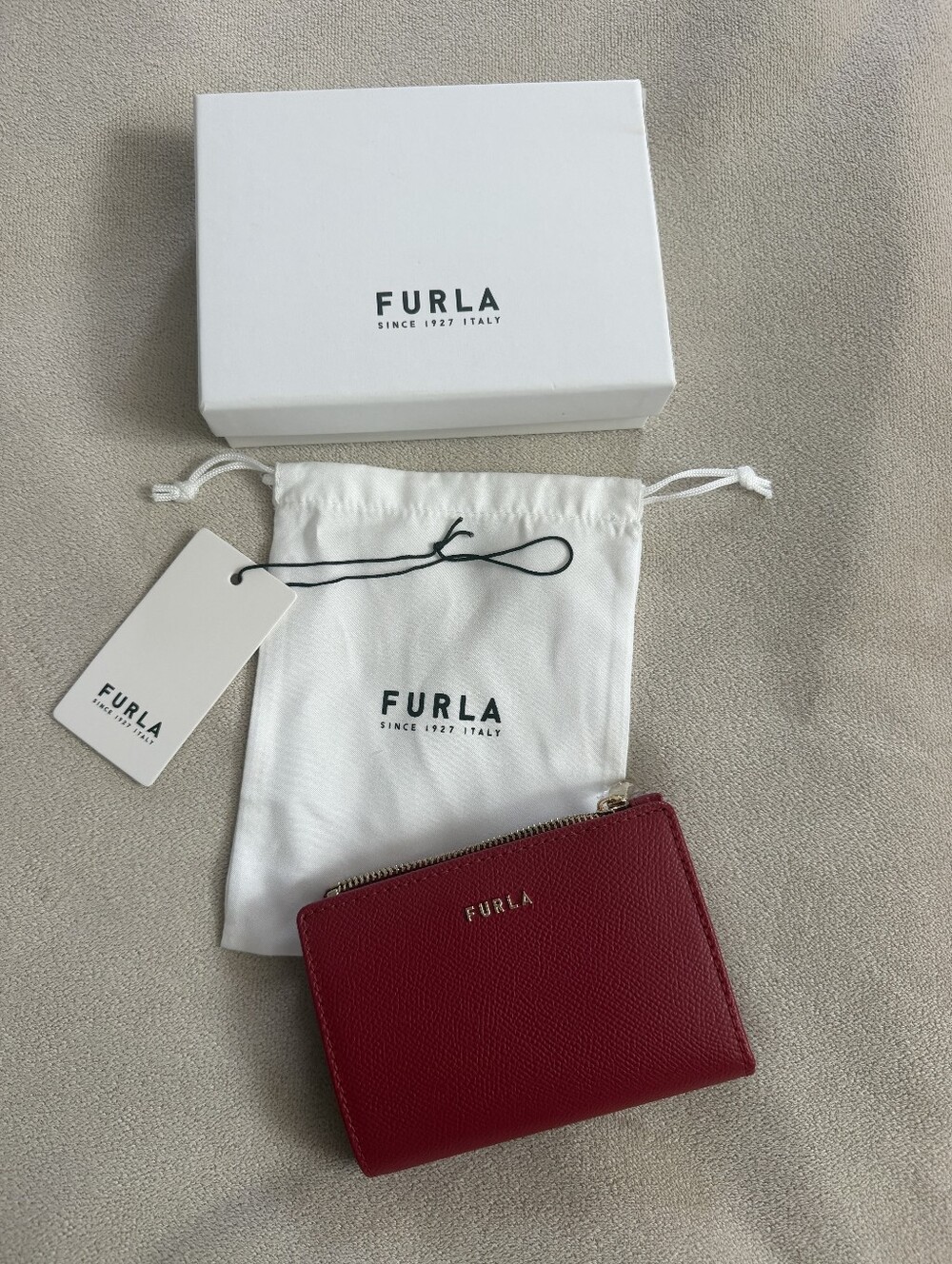 Furla Red Pebbled Leather Zip Wallet with Gold Hardware